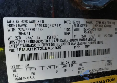 2020 Ford Expedition Limited из США, поврежденный, VIN 1FMJU1KT2LEA61939